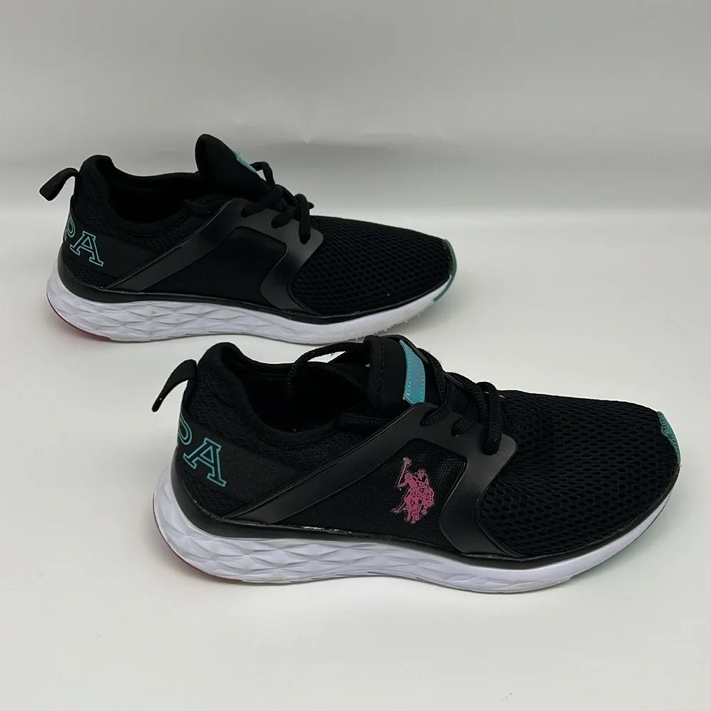 US Polo Association NW8110 Morale -M Black Sneaker Pink Turquoise Accents size 6